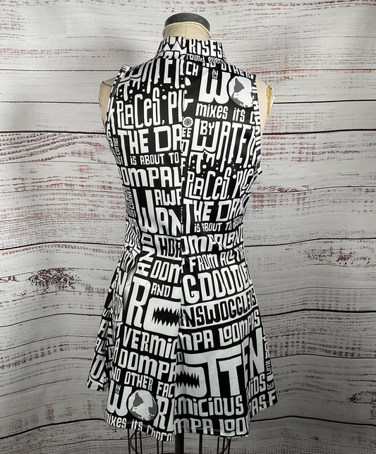 Dolls Kill Willy Wonka Word Graphic Mod Mini Dress Black White XL