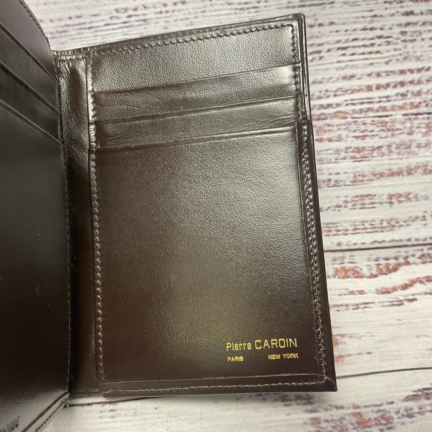 Pierre Cardin Brown Leather Beige Logo Bifold Wallet - Size 4.5x3.5