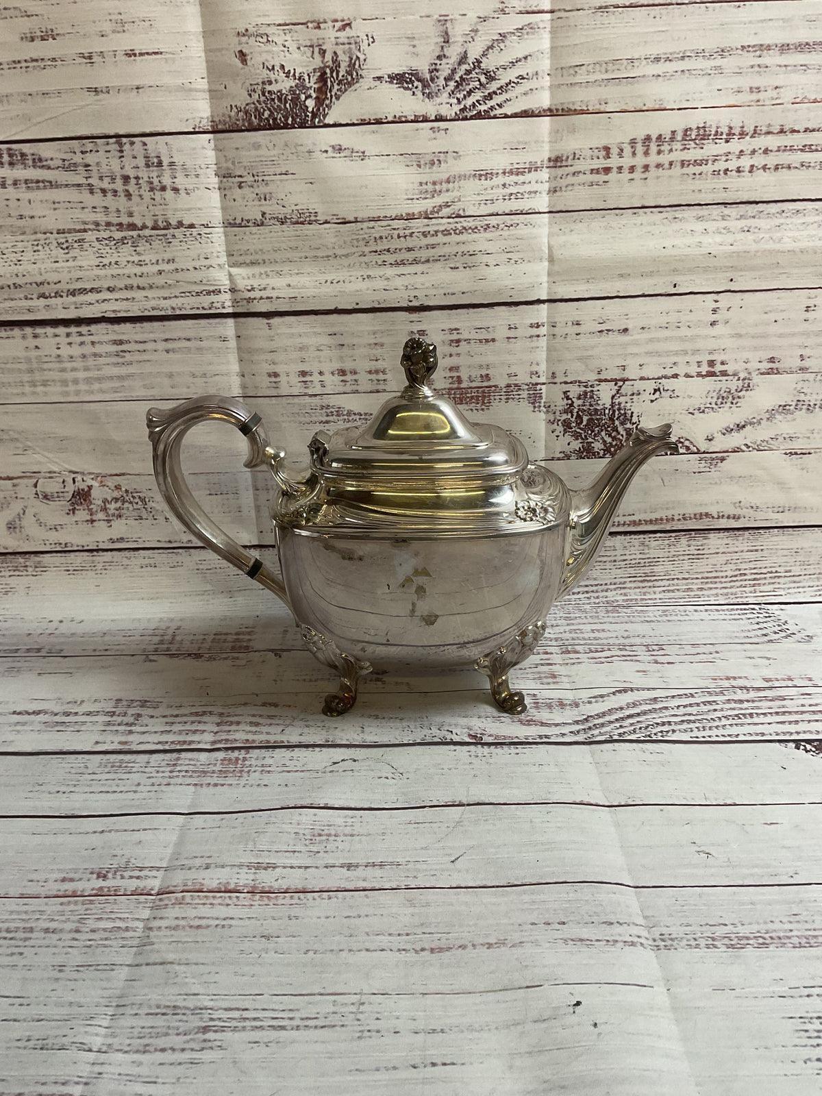 Vintage Rogers Bros Daffodil Silver Plated Floral Teapot