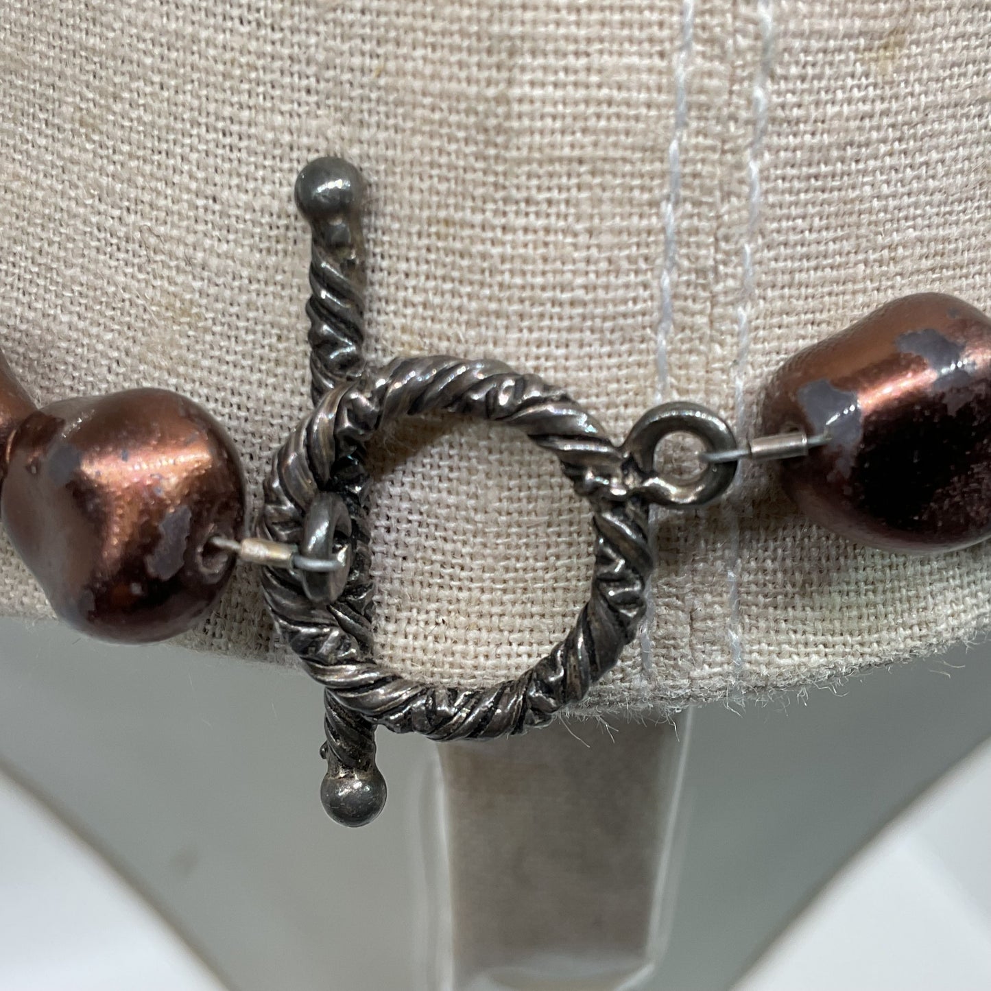 Sterling Silver Clasp Faux Pearl Necklace- 19"