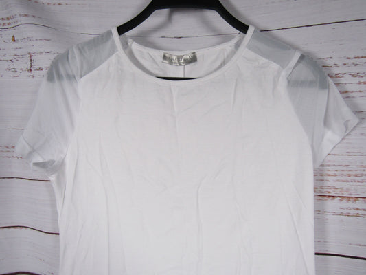 Anatomie Melissa Women's White Mesh-Sleeve T-Shirt Size S Made in Italy