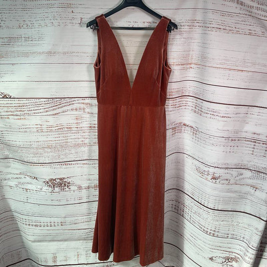Jenny Yoo Rust Brown Velvet Sleeveless Low Cut Lace Front Maxi Dress Size 12