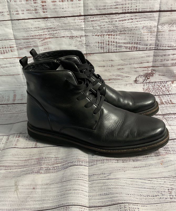 John Varvatos Black Leather Brooklyn Lug Ankle Boots Size 12 M