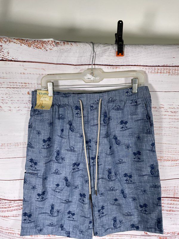 Caribbean Roundtree & Yorke Men's Reversible Drawstring Tropical Pattern Blue 34
