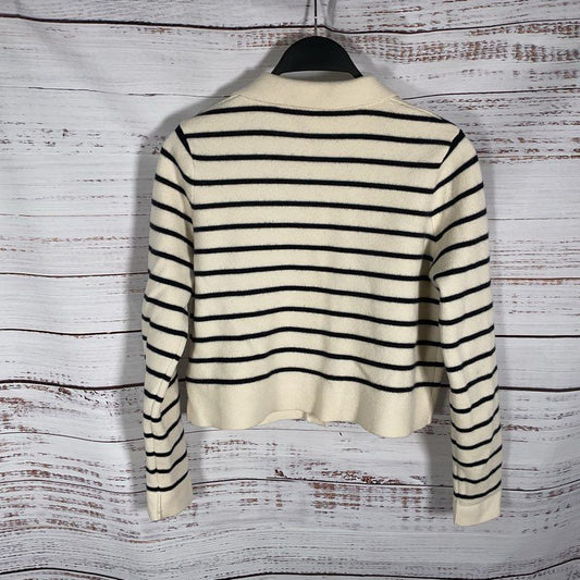 La Maille Sezane Betty White Merino Wool w/ Black Stripes Twee Cardigan Size XS