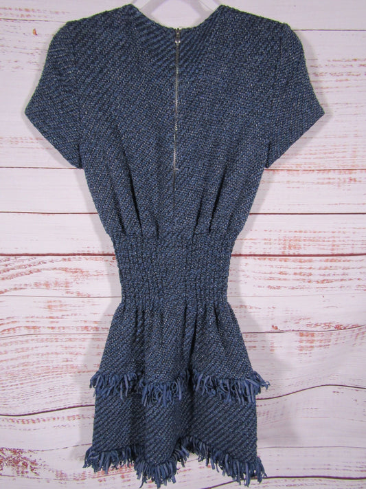 Maje Rabata Women's Blue Tweed Short Sleeve Mini Dress Size 2