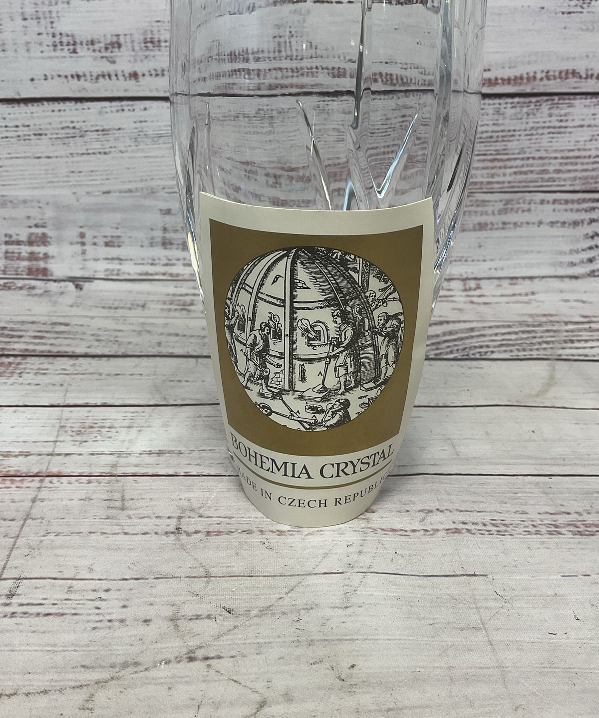 Bohemia Crystal Clear Lead Crystal Hand Cut Glass Vase 8"