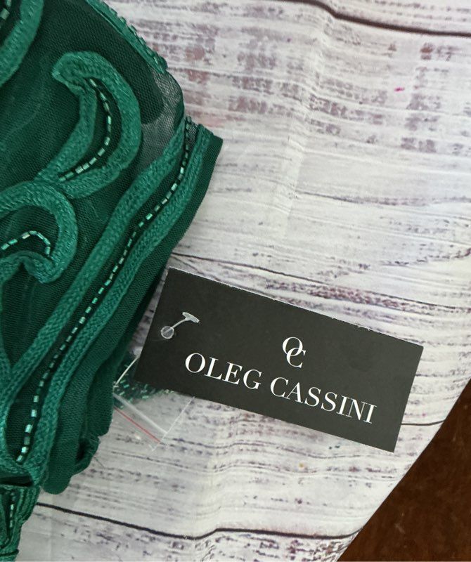 NWT Women's Oleg Cassini Hunter Green Mesh Beaded Dress Size S GORGEOUS!