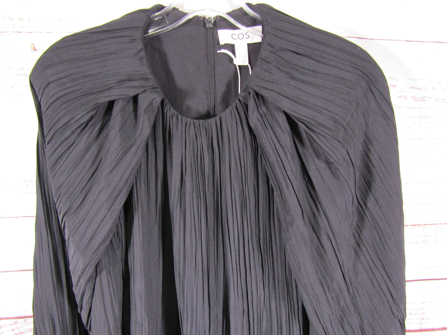 COS Women's Black Pleated Long Sleeve Plissé Dress Size 6
