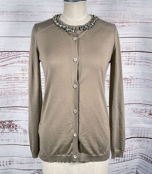 Marni Commessa Cashmere Embellished Trim Cardigan Taupe 40