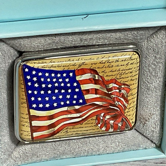 Set of 2 VTG. HALCYON DAYS American Flag and Statue of Liberty Trinket Boxes
