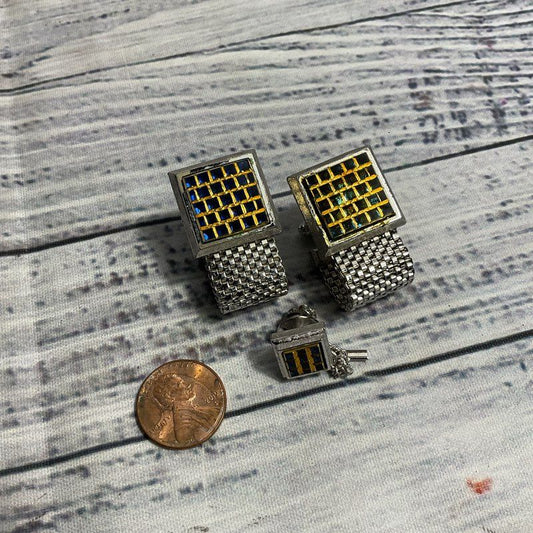 VTG. Dante Two Tone Blue/Green Stone Geometric Cufflink & Tie Pin Jewelry Set