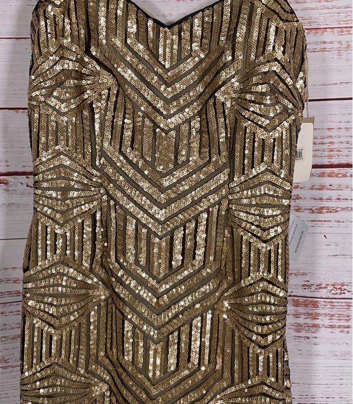 Aidan Mattox Spaghetti Strap Sequin Mini Dress Gold 6