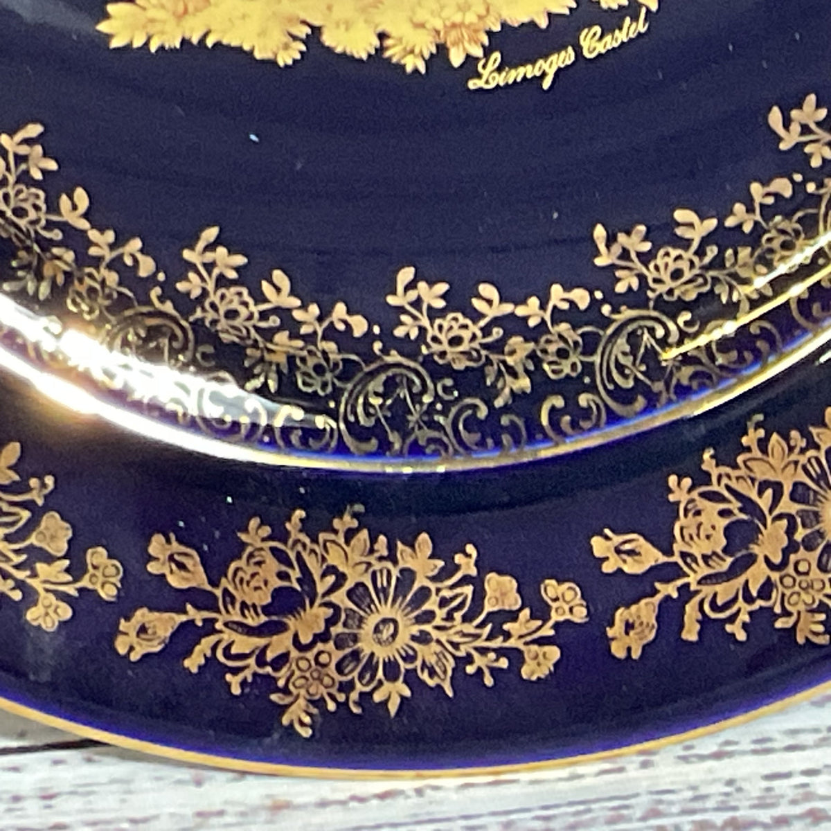 VTG LIMOGES Castel France Cobalt Blue Gold Gilt Courting Scene Bread Plate- 7.5"