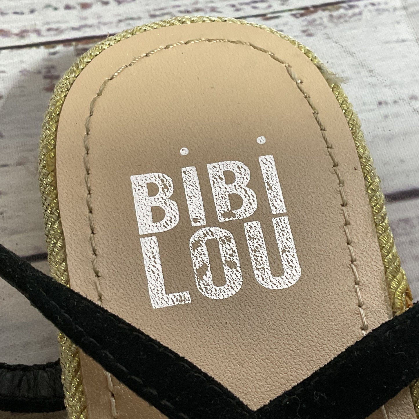 BIBI LOU Women's Black Palm Tree Pineapple Rhinestone Thong Sandals- SZ 37