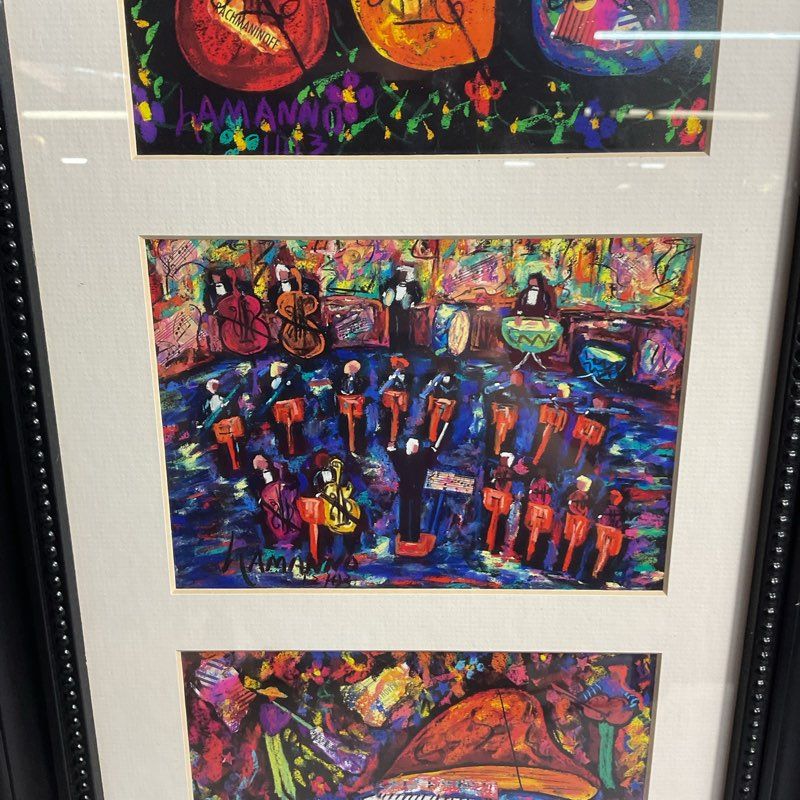Jazz Orchestra Triptych Print by Joseph Lamanno Signed, Matted & Framed 22"