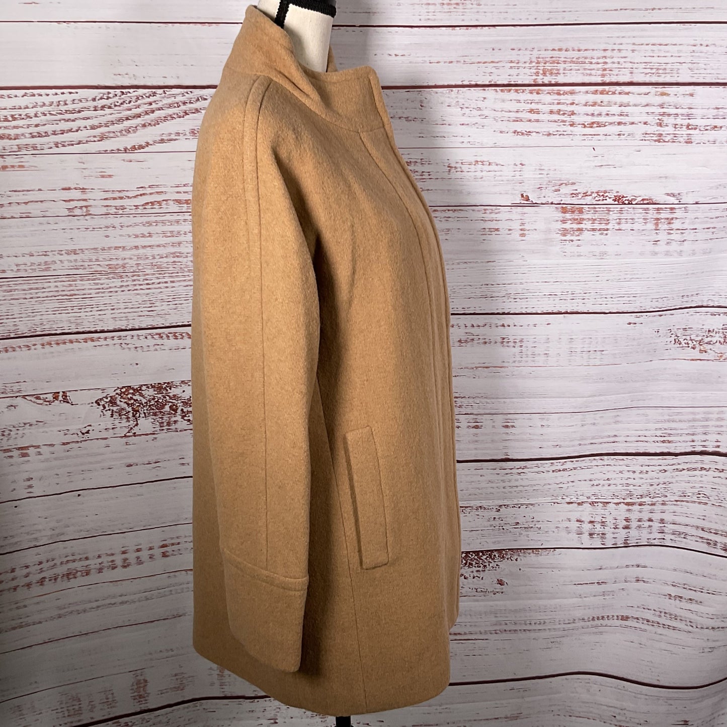 NWT J.CREW Women's Tan Wool Blend Funnel Neck Full Zip Coat- SZ 6
