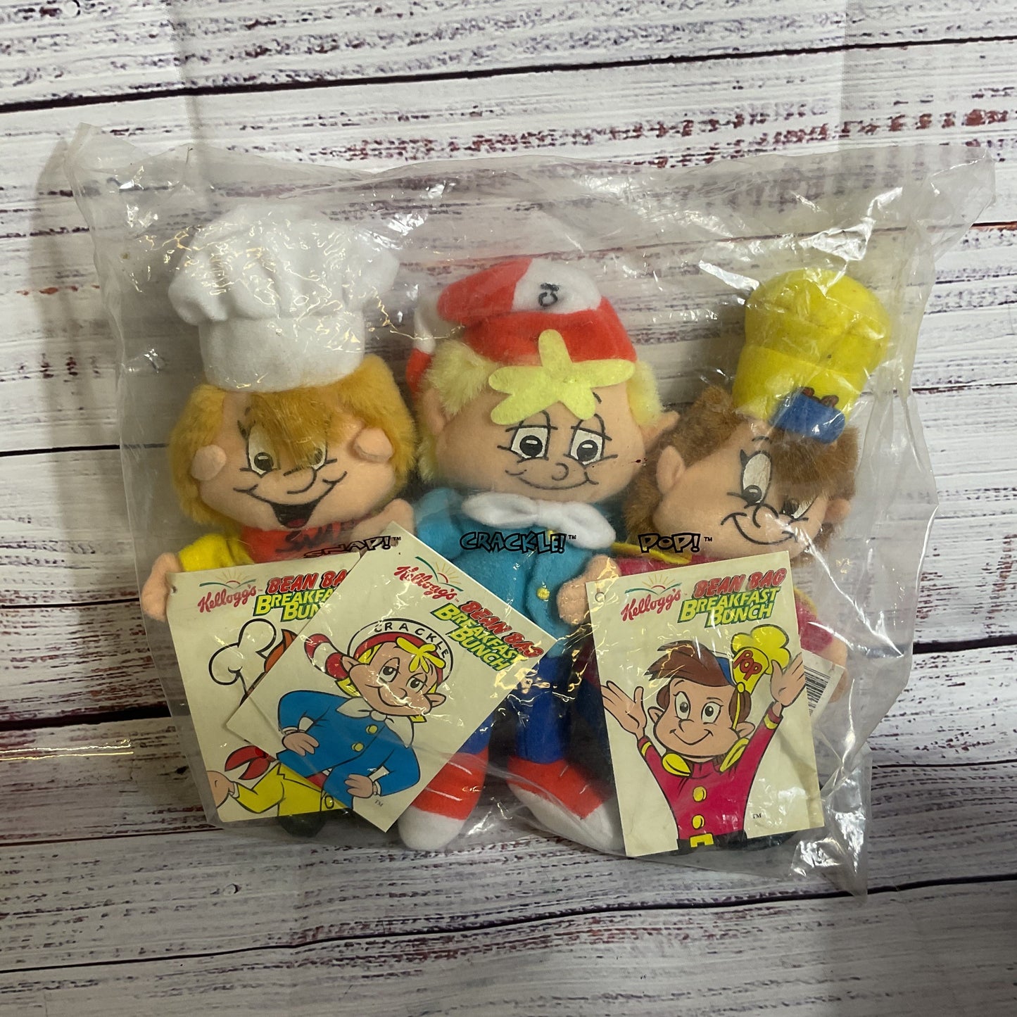NEW VTG. Set of 3 Crackle & Design Kelloggs Collectible Plush Toys- 7"