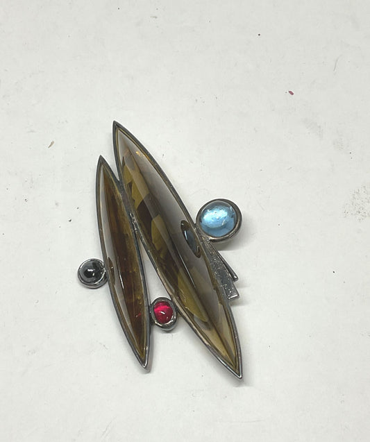 SEAN HILL Sterling Silver Large Pendant Resin with Blue Topaz & Ruby