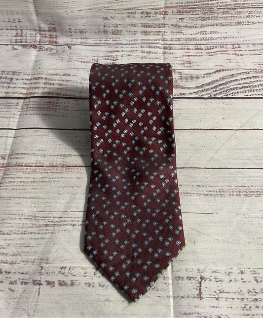 Charvet Place Vendome 100% Silk Men's Geometric Pattern Dark Red Tie France