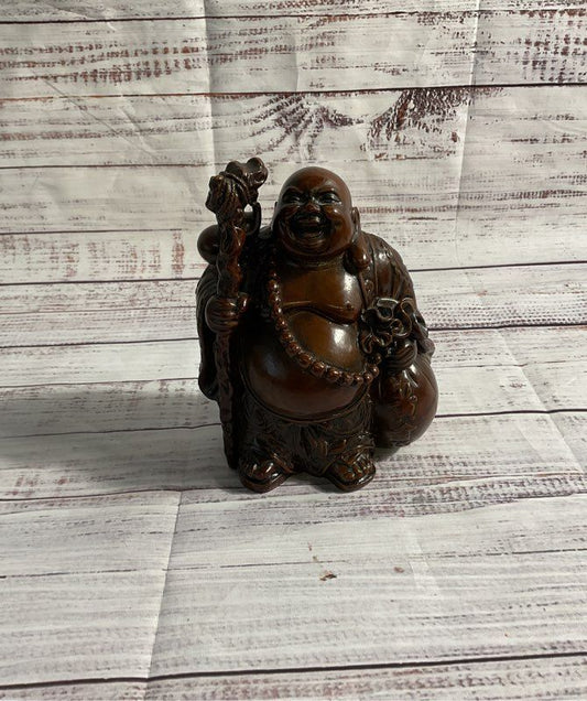 Vintage Laughing Buddha Brown Resin Statue/figure 6"