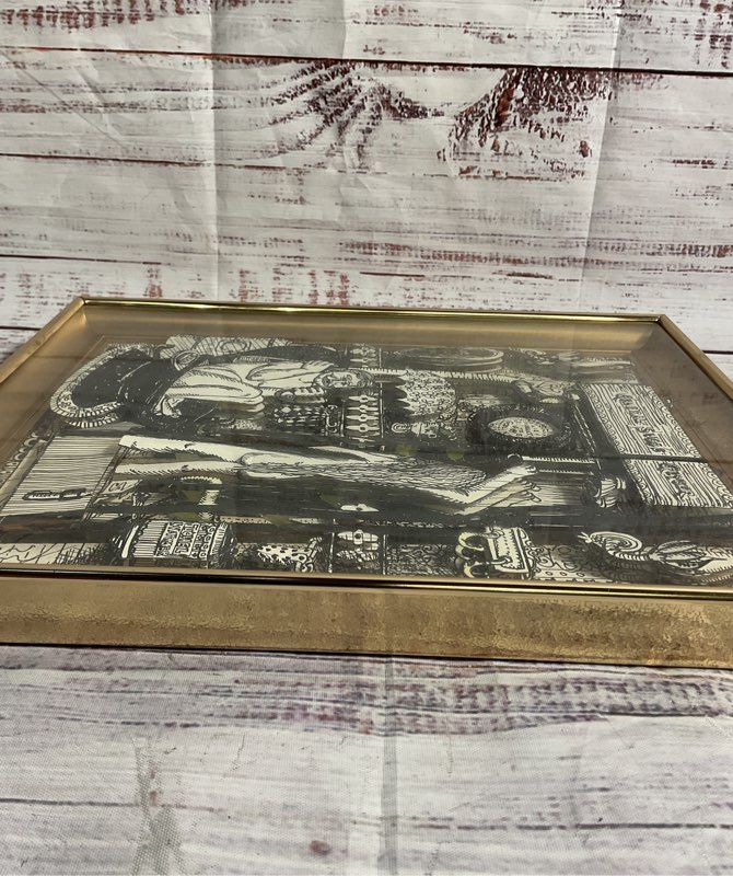 Vintage Black & White 3D Art Print of a Couple in the Shower Gold Frame 11"X 9"