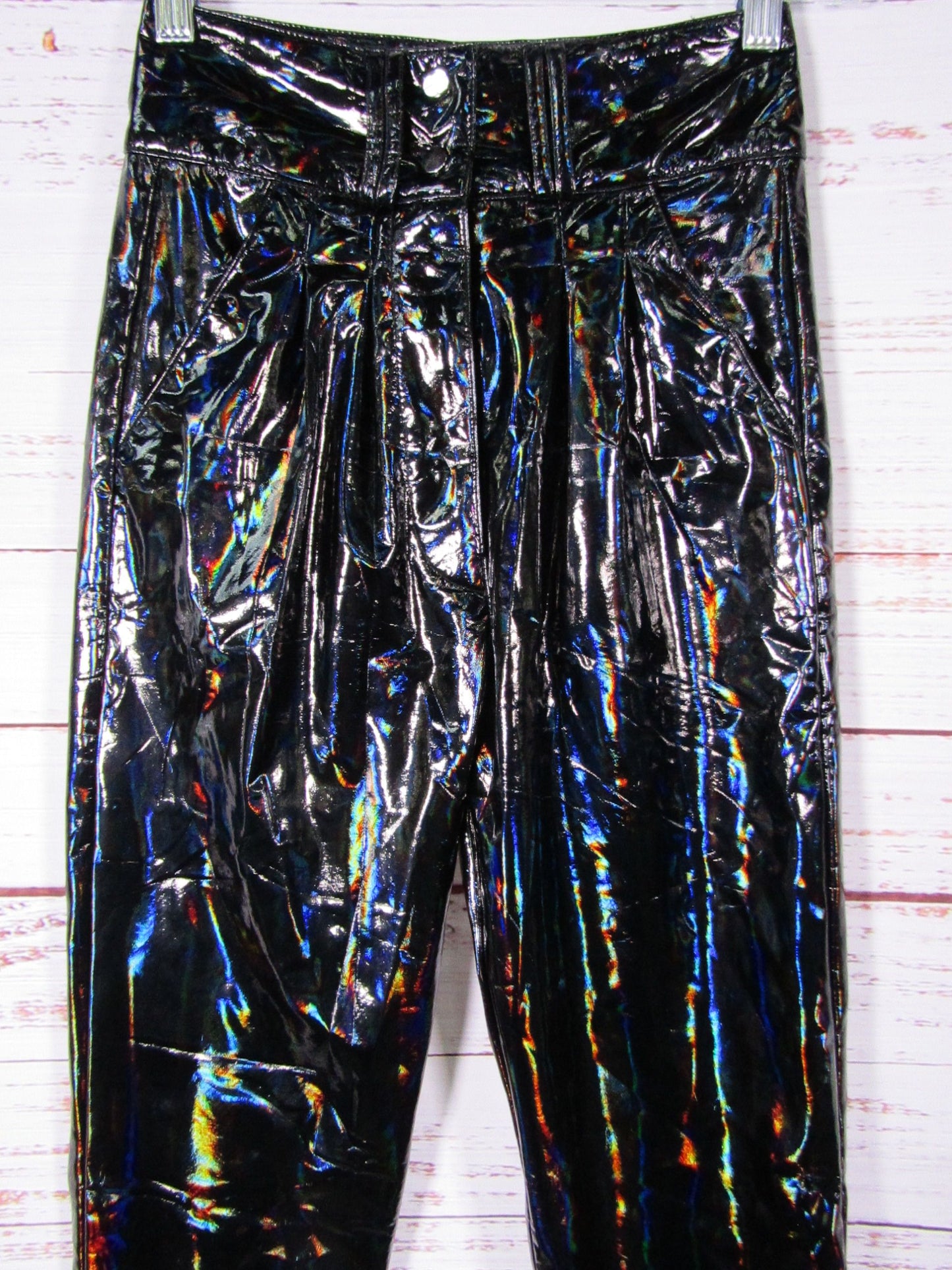 My Mum Made These Women's Black Holographic Faux Leather Pants Size XS