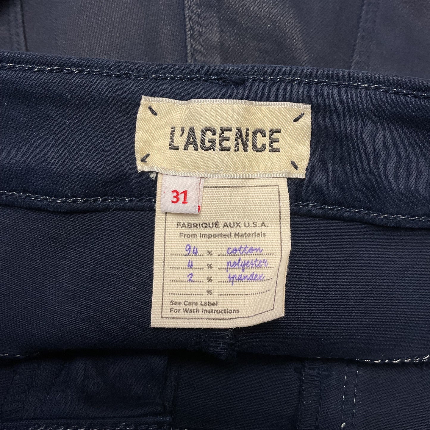 L'Agence Margot Navy Blue Skinny Stretch Wax Coated Pants - Size 31