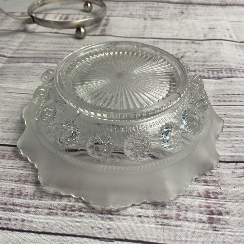 VTG Davidson Press Glass Blackberry Prunt 5" Bowl W/ Silver Plated Stand & Spoon
