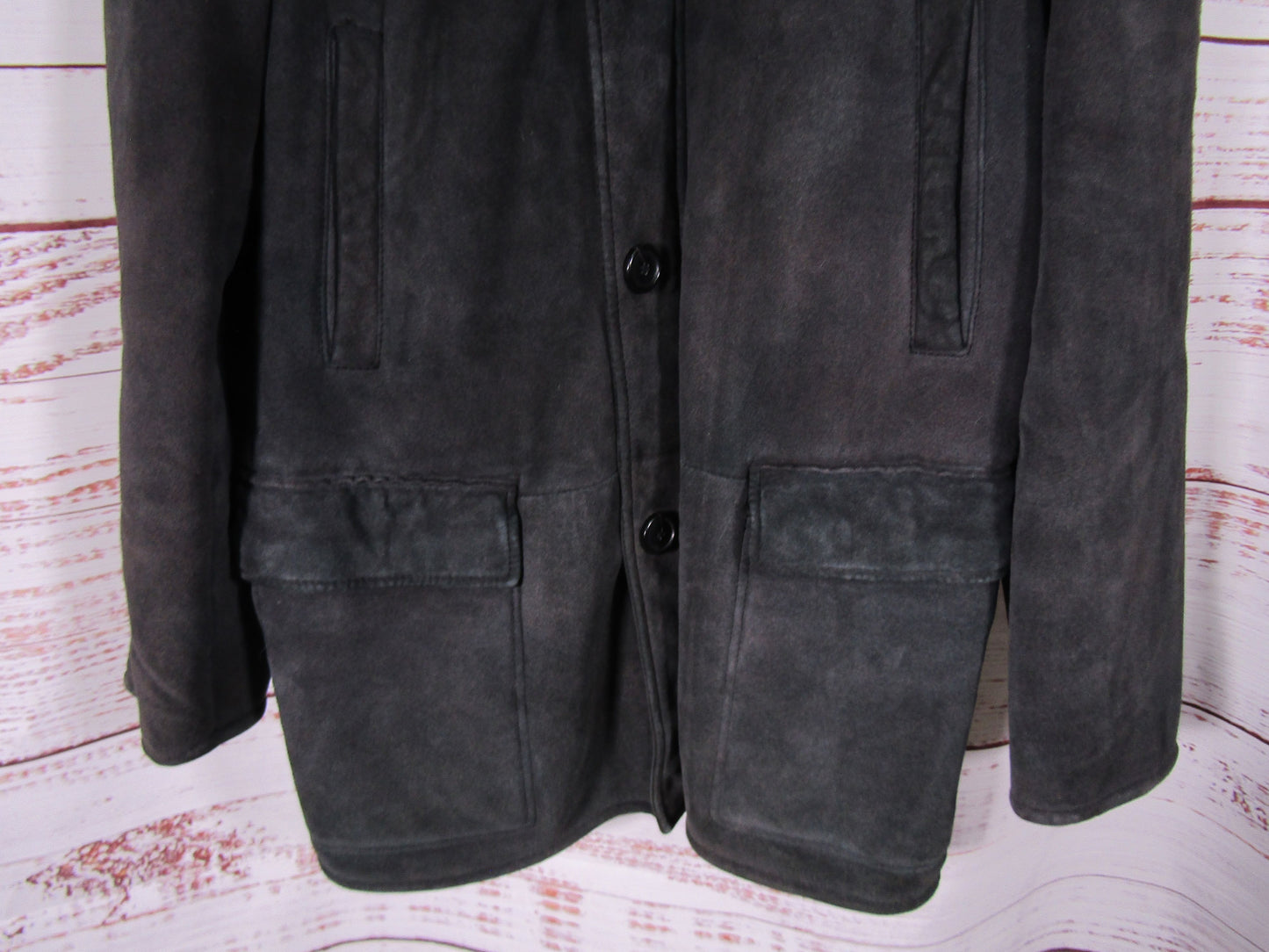 Cole Haan Men's Distressed Black Suede Faux Shearling Jacket Size S