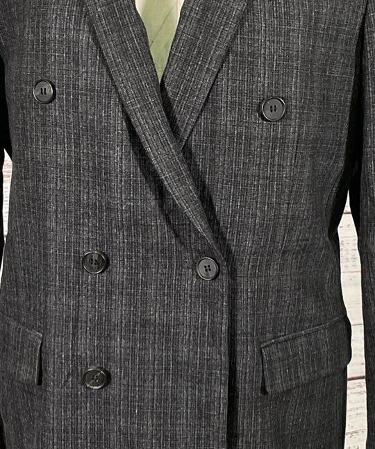 All Saints Wool Pinstripe Double-Breasted Blazer Charcoal Grey 40