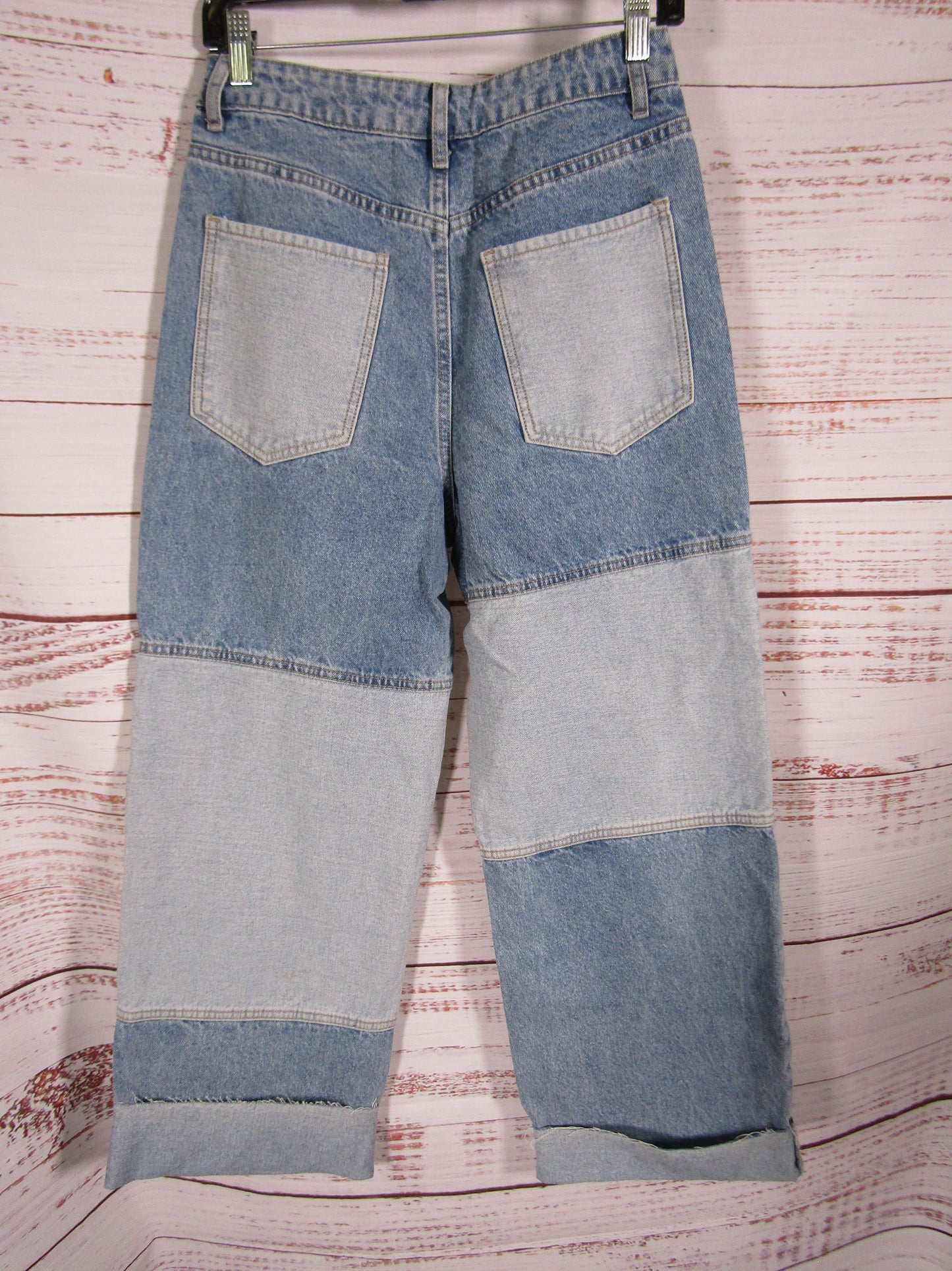 Miou Muse Copenhagen Women's Blue Denim Color Block Wide Leg Jeans Size S