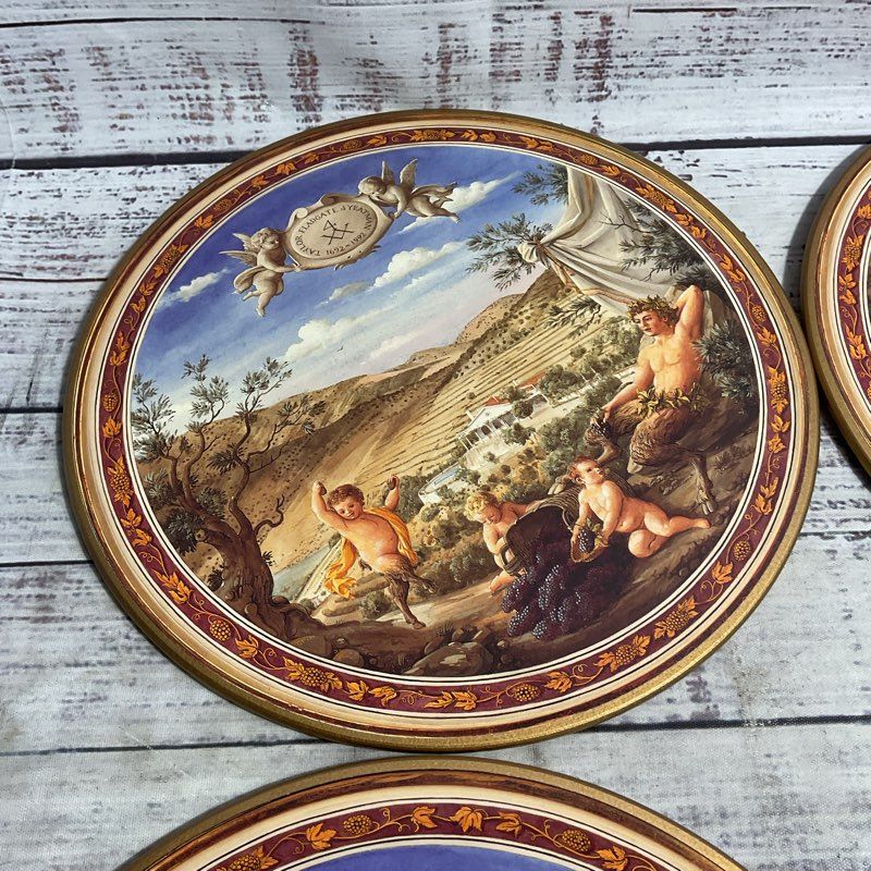 Lady Clare Set Of 4 Taylor's Port Cherub Motif Round 9" Lacquer Finish Placemat