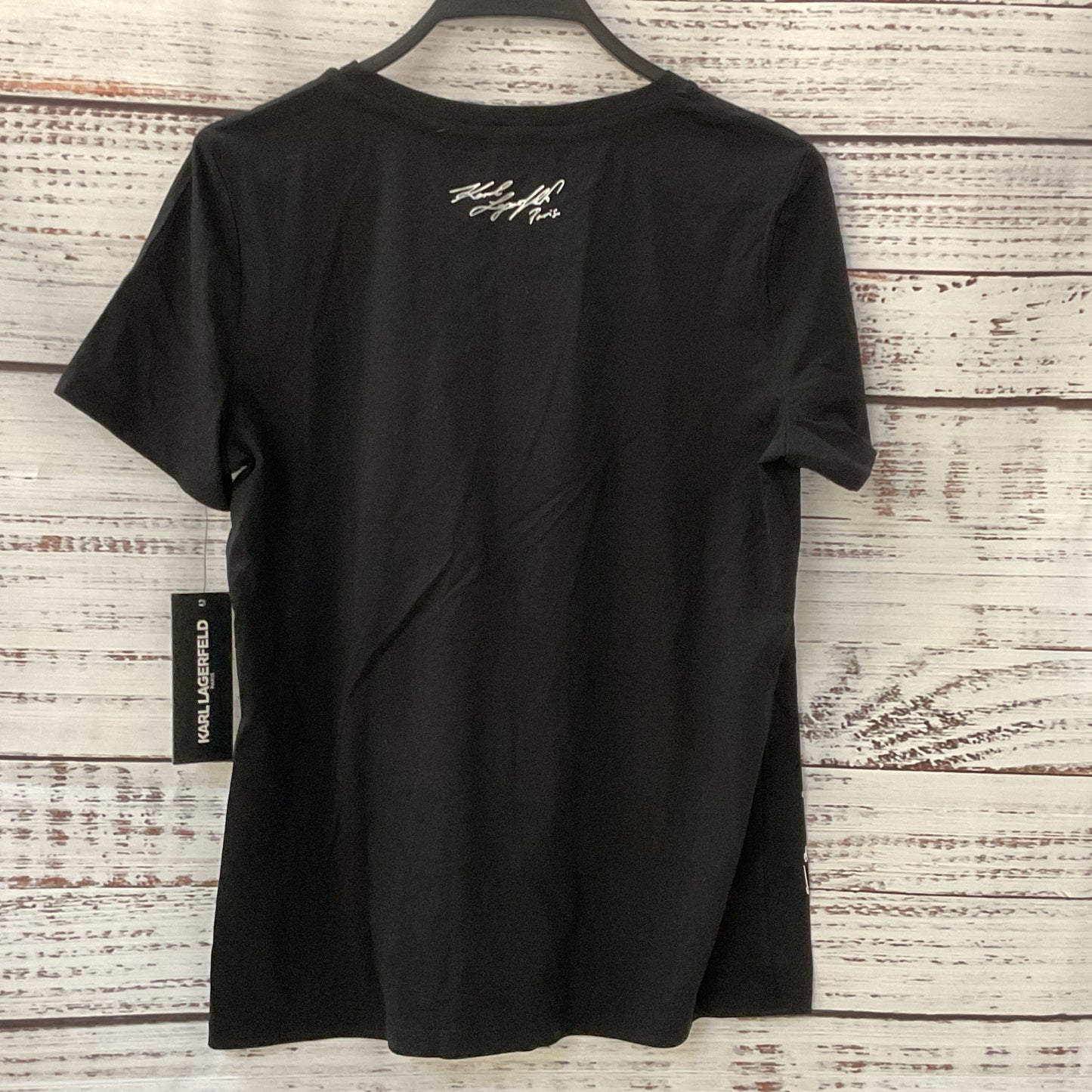 NWT KARL LAGERFELD Paris Women's Black Embellished Print T-Shirt- SZ S