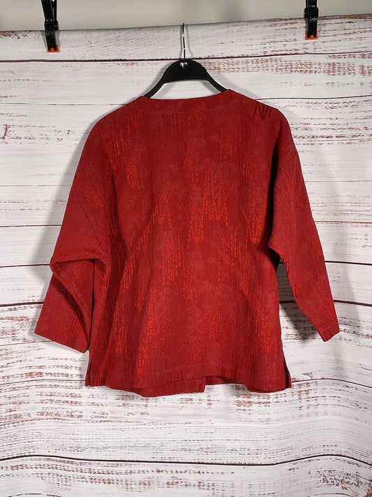 Citron Cross-Button Red Blouse with Metal Fish Button