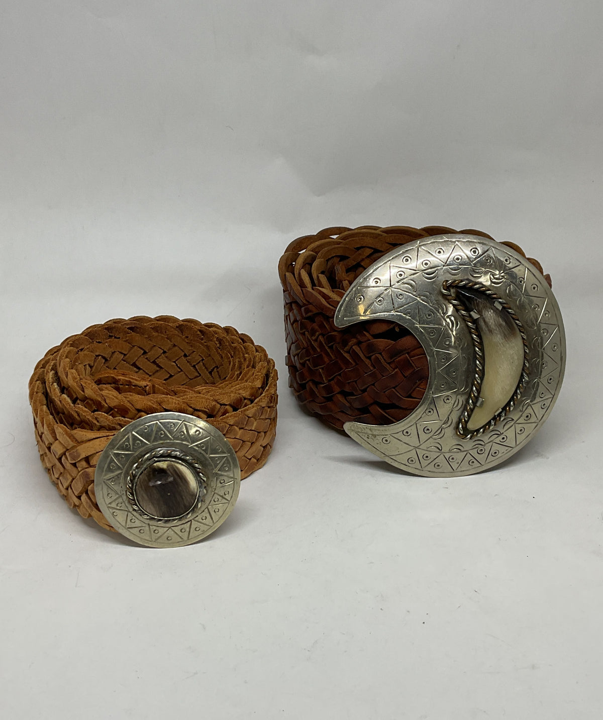Lot 2 MOROCCAN Brown Leather Woven Belt