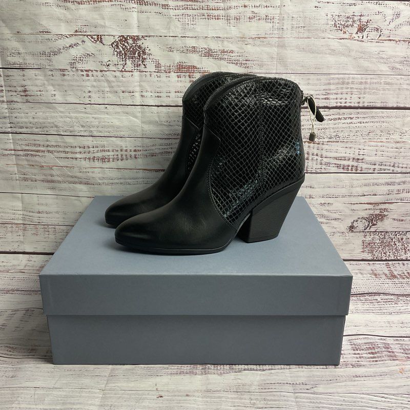 Hogan Tronchetto Zip Faux Snake Black Leather Heeled Bootie Women's Size 9.5 US