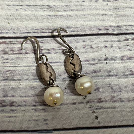 VTG. MICHAEL BROMBERG Sterling Silver & Pearl Dangle .75" Earrings- 6.06g