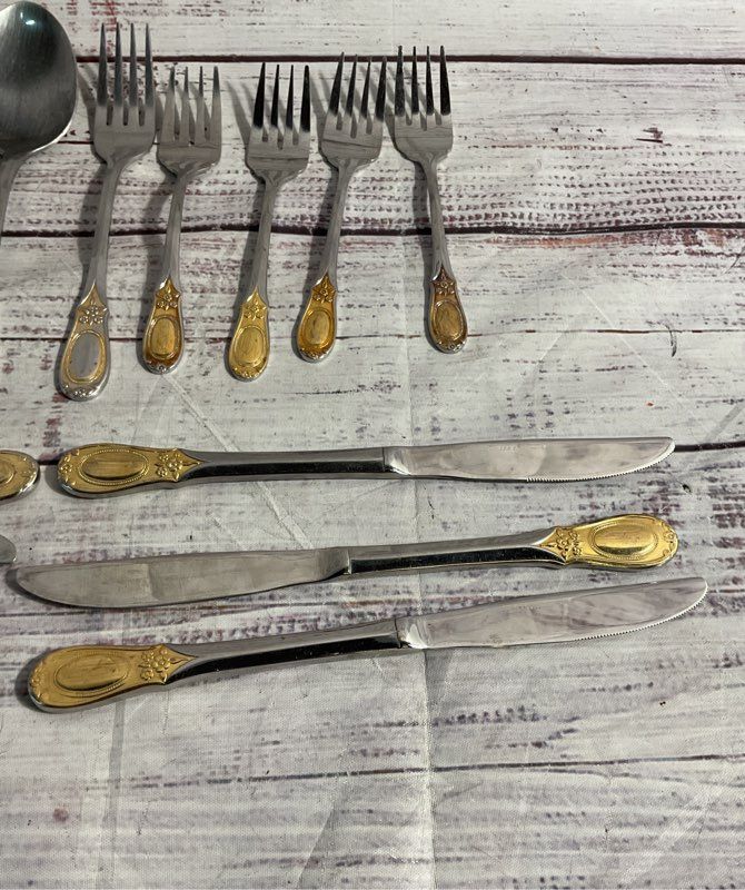 Set Of 14pc Godinger Grand Master Gold Electroplate Flatware Stainless Steel