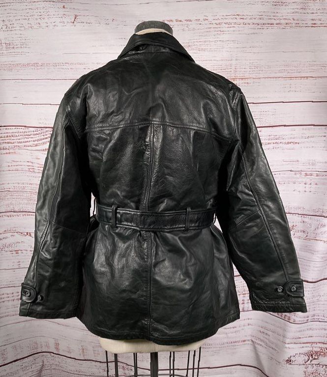 Armani Exchange Vintage Leather Belted Coat Black L