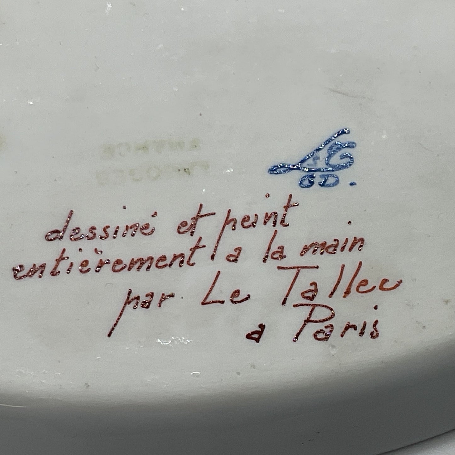 VTG./ANTIQUE LE TELLEC Gilded Floral Handpainted Porcelain Trinket Bowl- 4.75"