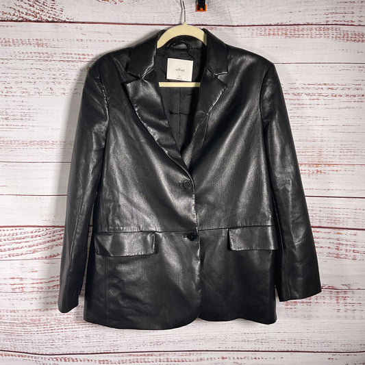 Aritzia Wilfred Black Vegan Faux Leather 2 Button Blazer Jacket - Size XS