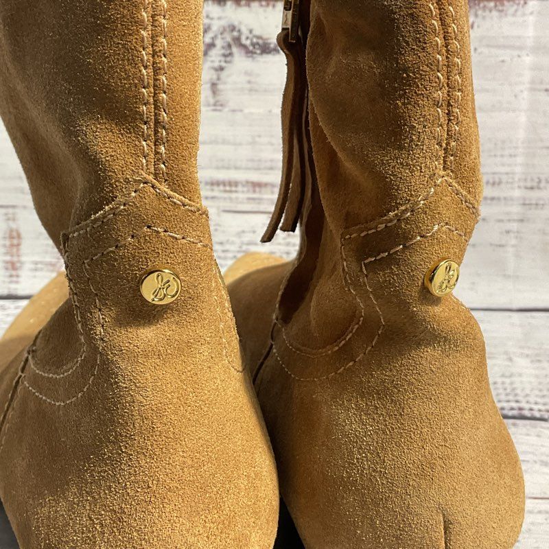 Sam Edelman Tan Suede Pointed Toe Embroidered Western Cowboy Ankle Boot sz 6.5 W