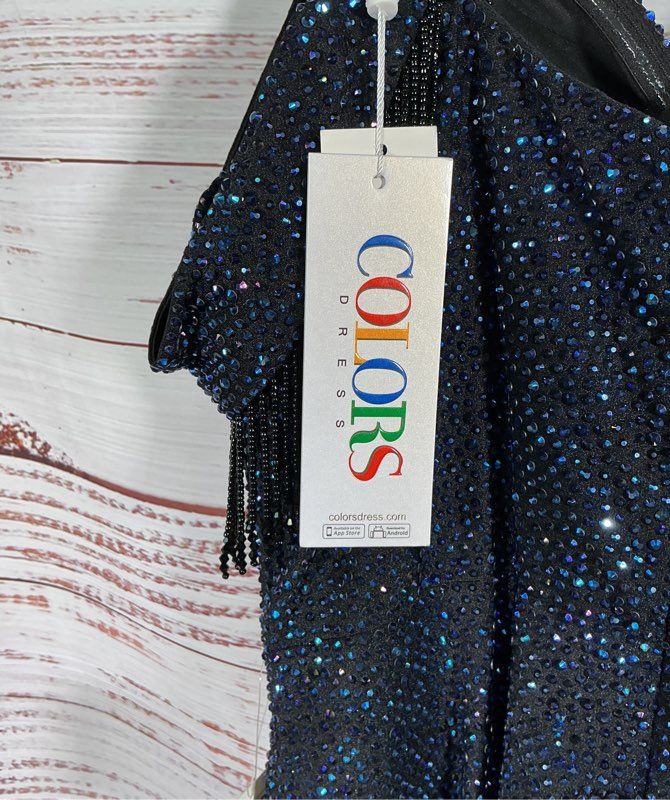 NWT Women's Colors Black with blue Beaded Cold Shoulder Dress Size 18 STUNNING!