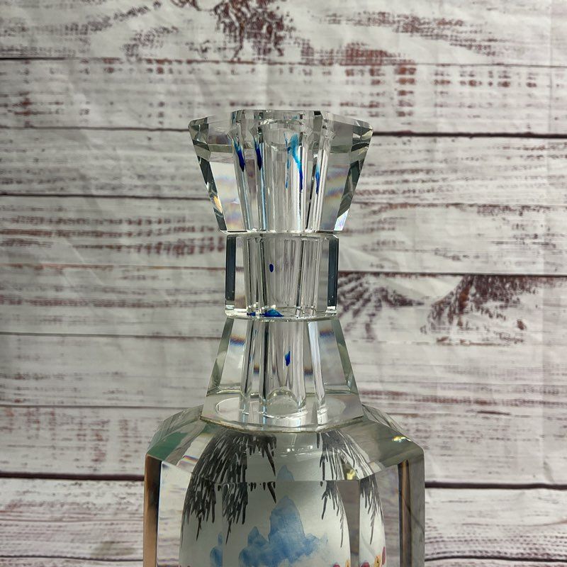 Vintage Reverse Painted Pandas 8" Crystal Bud Vase