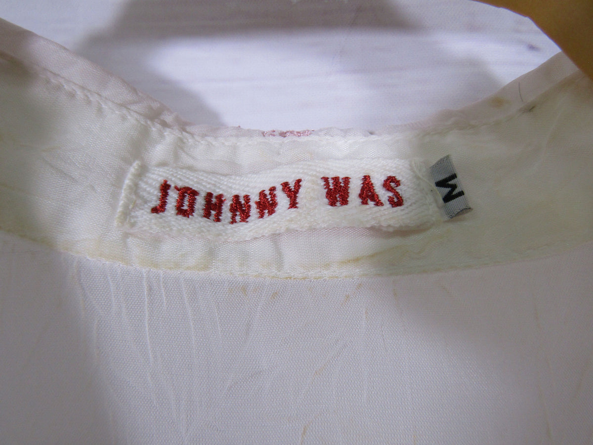 Vintage Johnny Was Angel Women's White Cherub Motif Long Sleeve Blouse Size M
