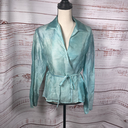 Lafayette 148 New York Turquoise Silk Blend Wrap Style Blouse - Size 10