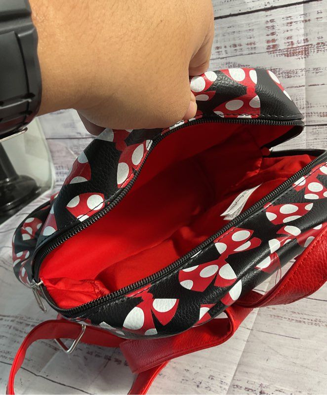 Walt Disney World Parks Minnie Mouse Bows Black & Red Mini Backpack