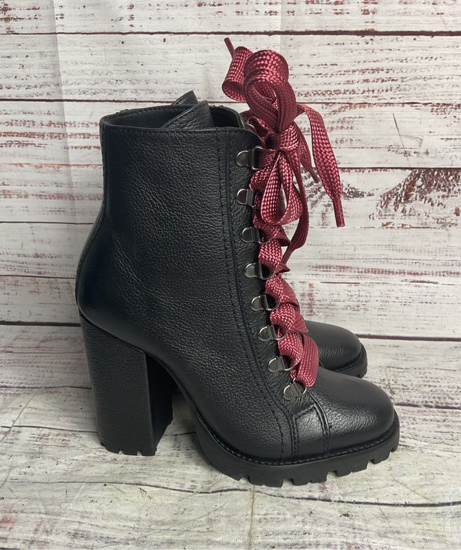 Schutz Leather Zara Lace-Up Boots Black 5