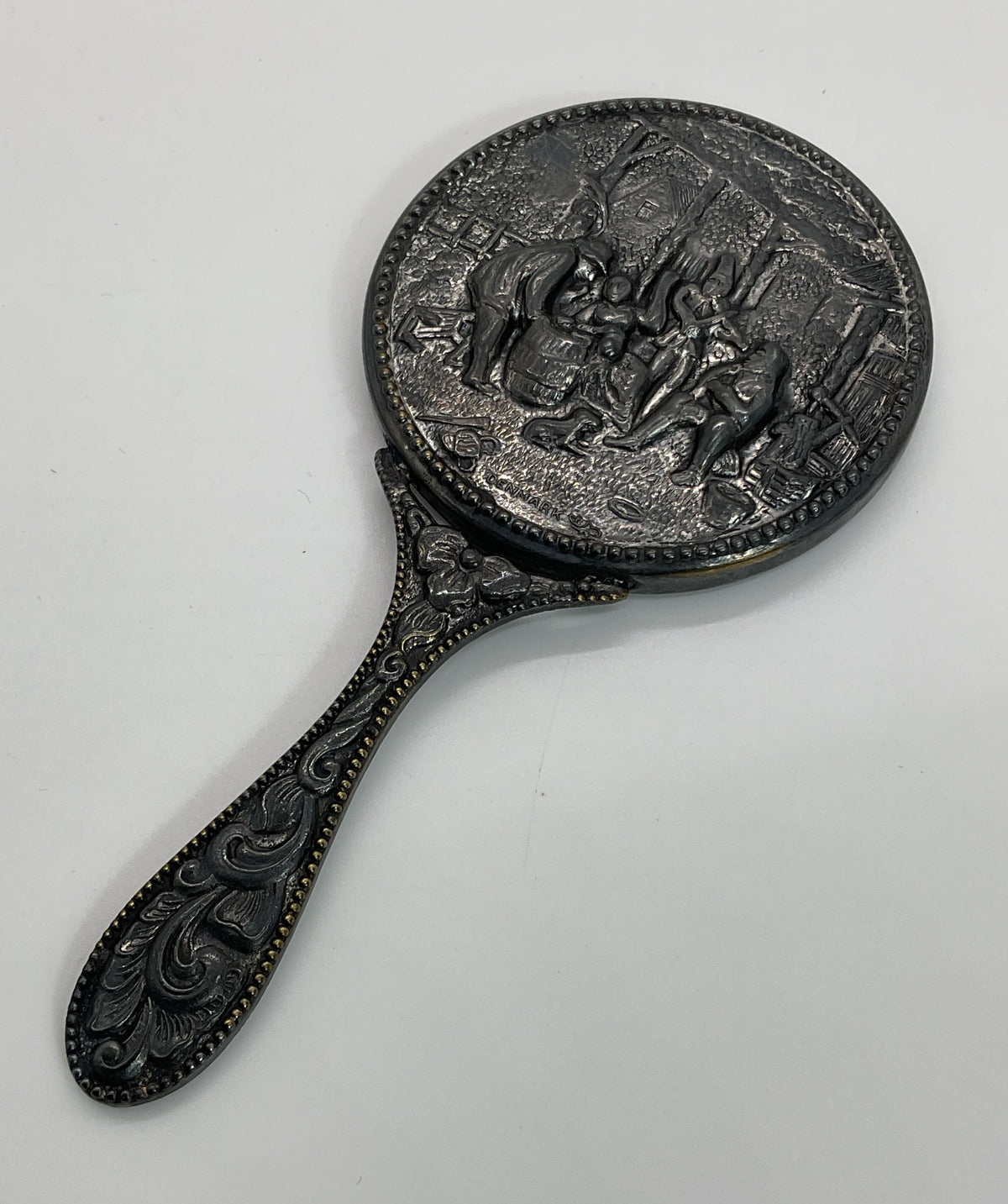 VTG./ANTIQUE Denmark Sterling Silver Repousse 4.75" Vanity Mirror- 49.72g